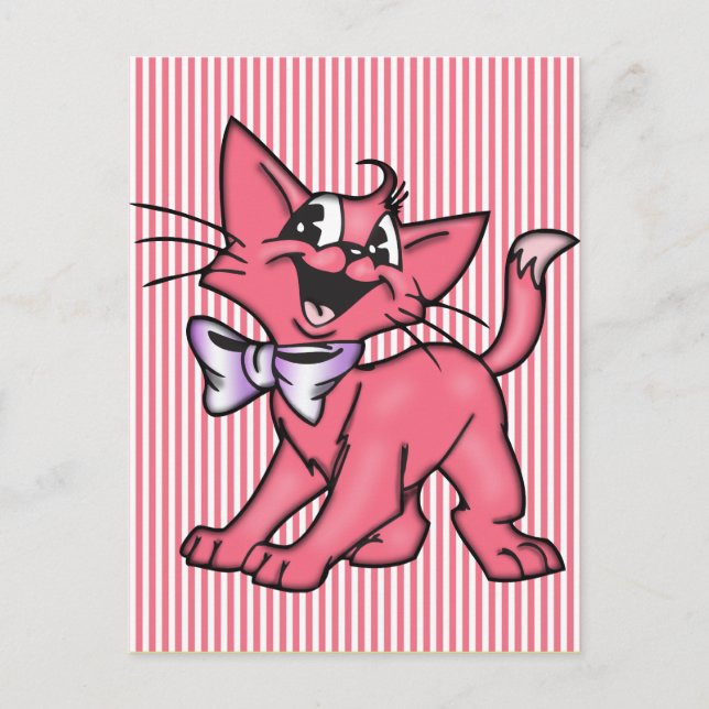 Little Pink Cartoon Cat Kitten Postkarte (Vorderseite)