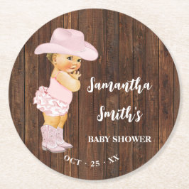 Little Pink Cowgirl Western Babydusche Runder Pappuntersetzer