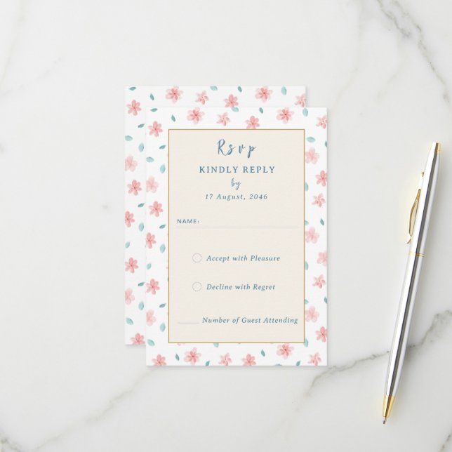 Little Pink Floral Hochzeit Einladung RSVP Karten (Vorderseite/Rückseite Beispiel)