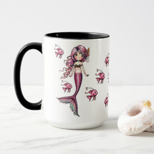 Little Pink Mermaid and Fish Illustration Tasse