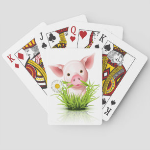 Little pink pig in grass spielkarten
