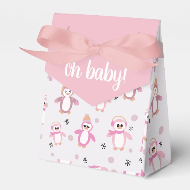 Little Pink Pinguin Winter Baby Duschbox Geschenkschachtel (Vorderseite)