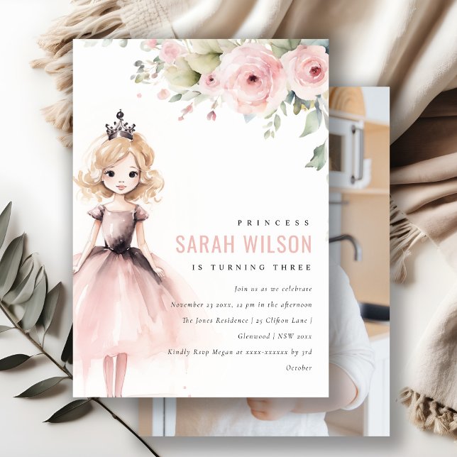 Little Pink Princess Rose Floral Birthday Photo Einladung (Von Creator hochgeladen)