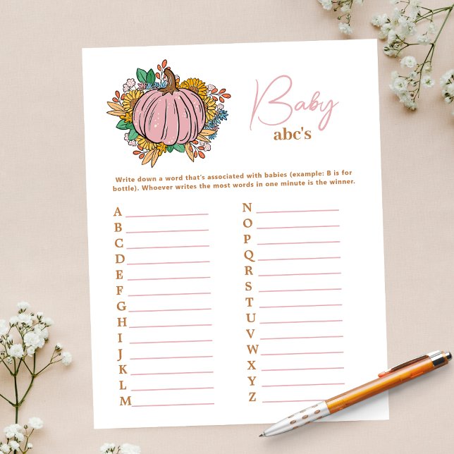 Little Pink Pumpkin ABCs Baby Shower Party Game Flyer (Von Creator hochgeladen)