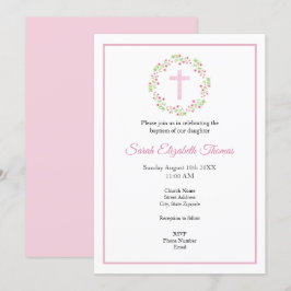 Little Pink Watercolor Blossoms Wraath & Cross Einladung