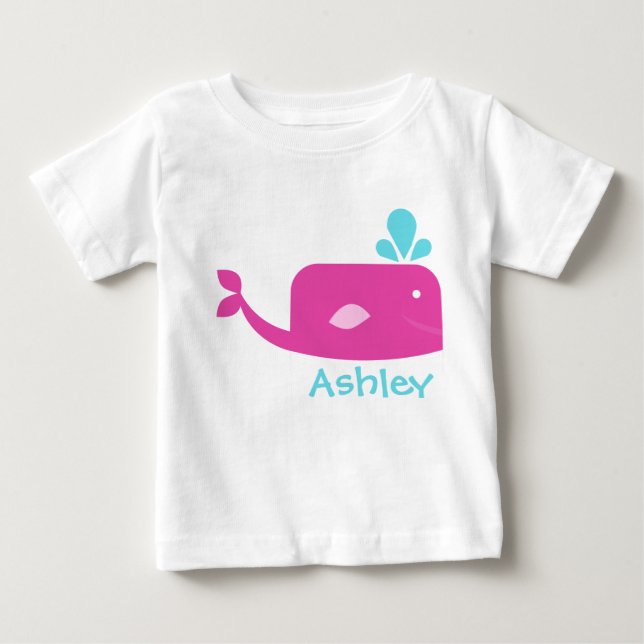 Little Pink Whale Personalisiert Baby T-shirt (Vorderseite)