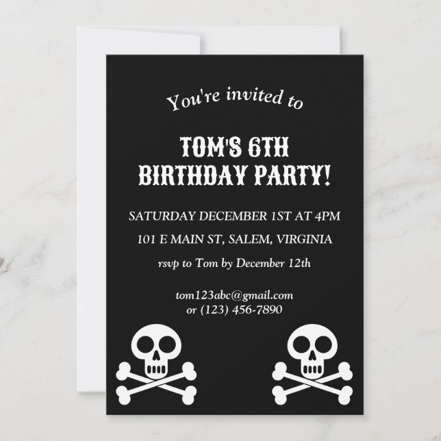 Little Pirate Kids Skull und Crossbones Geburtstag Einladung (Vorderseite)