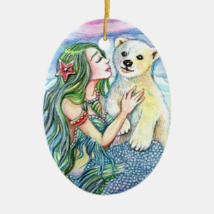 Little Polar Bear Baby - Meerjungfrau Art Keramik Ornament