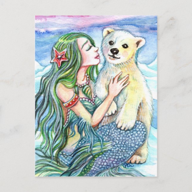 Little Polar Bear Baby - Meerjungfrau Art Postkarte (Vorderseite)
