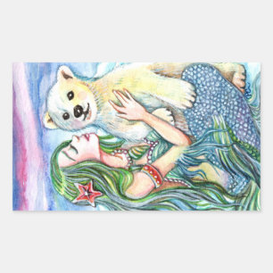 Little Polar Bear Baby - Meerjungfrau Art Rechteckiger Aufkleber