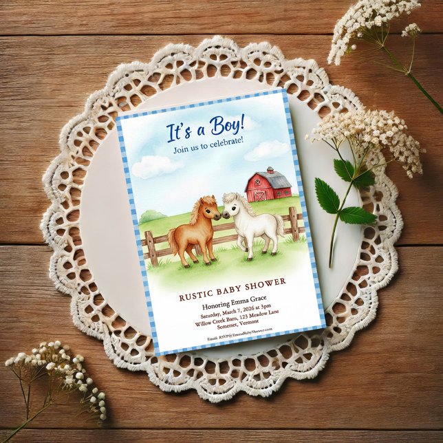 Little Pony Baby Boy Shower Gingham Invitation (Créateur téléchargé)