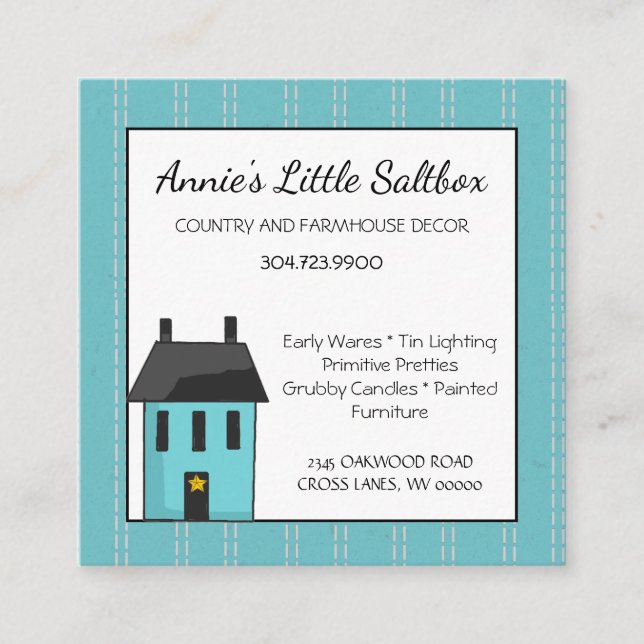 Little Primitive Saltbox House Country Quadratische Visitenkarte (Vorderseite)