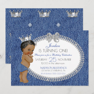 Little Prince African American Denim & Diamonds Einladung
