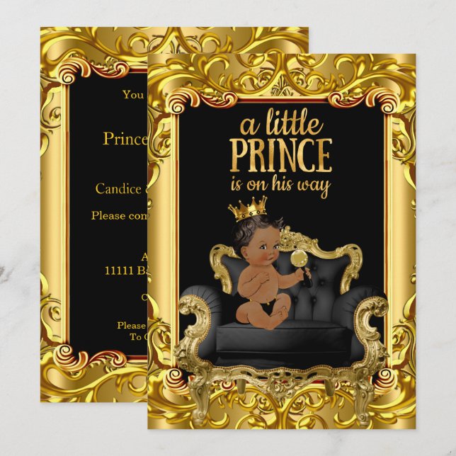 Little Prince auf Throne Baby Shower Ethnic Einladung (Vorne/Hinten)
