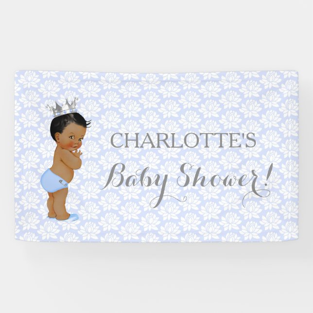 Little Prince Baby Boy Light Blue Silver Banner (Horizontal)