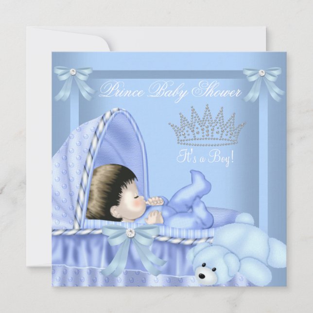 Little Prince Baby Shower Boy Blue Bassinette 2 Einladung (Vorderseite)