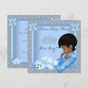 Little Prince Baby Shower Boy Blue Damask AM Einladung