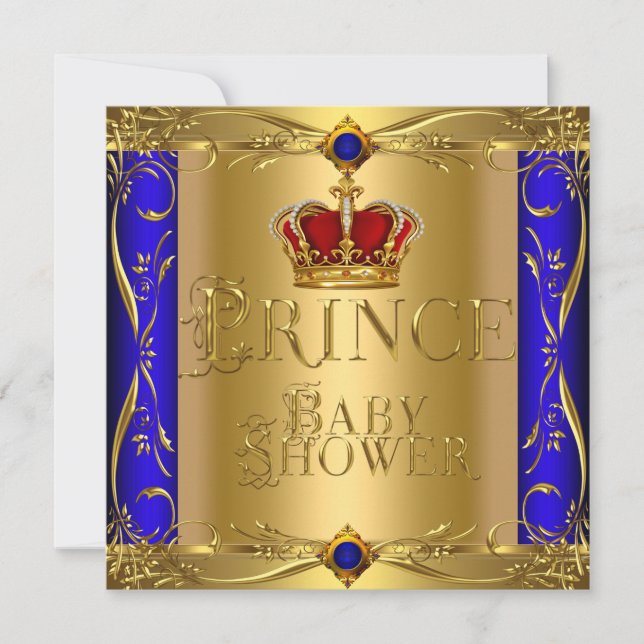 Little Prince Baby Shower Boy Blue Red Crown Einladung (Vorderseite)