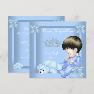 Little Prince Baby Shower Boy Blue Toy Bear Einladung