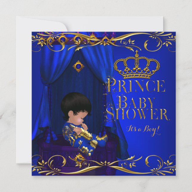 Little Prince Baby Shower Boy Regal Blue Crown 2 Einladung (Vorderseite)
