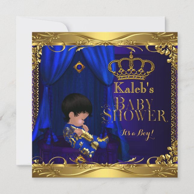 Little Prince Baby Shower Boy Regal Blue Crown 5a Einladung (Vorderseite)