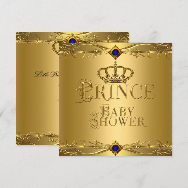 Little Prince Baby Shower Boy Regal Blue Crown 6 Einladung (Vorne/Hinten)