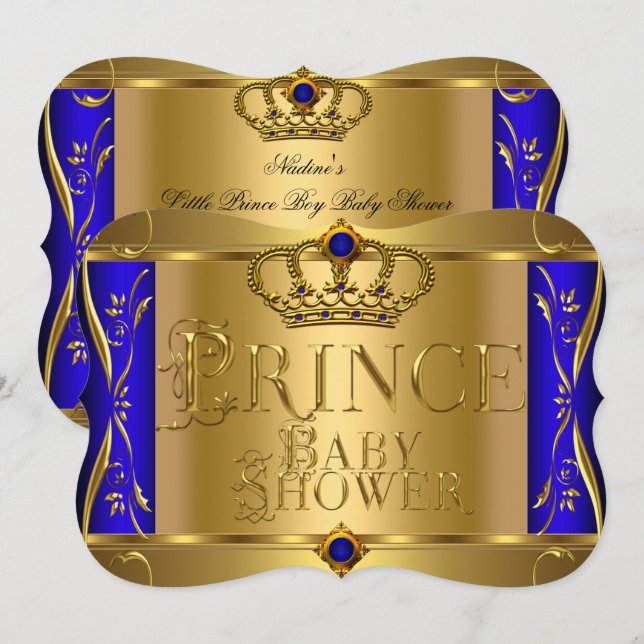 Little Prince Baby Shower Boy Regal Blue Crown 9 Einladung (Vorne/Hinten)