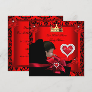 Little Prince Baby Shower Boy Regal Red Gold Pram Einladung