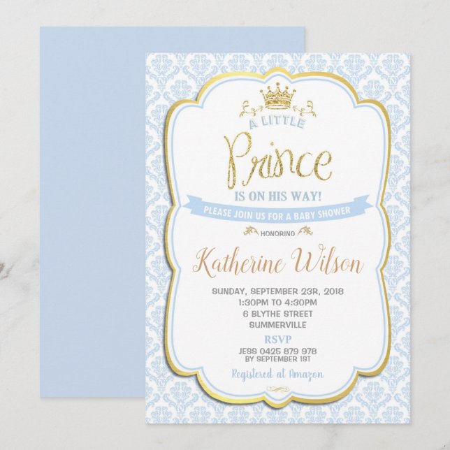 Little Prince Baby Shower Einladung Boy Blue (Vorne/Hinten)