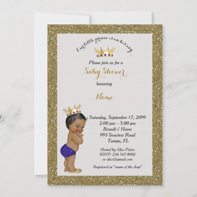 Little Prince Baby Shower Einladung, Gold, grau Einladung (Vorderseite)