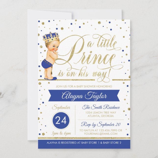 Little Prince Baby Shower Einladung, Imitate Glitz Einladung (Vorderseite)