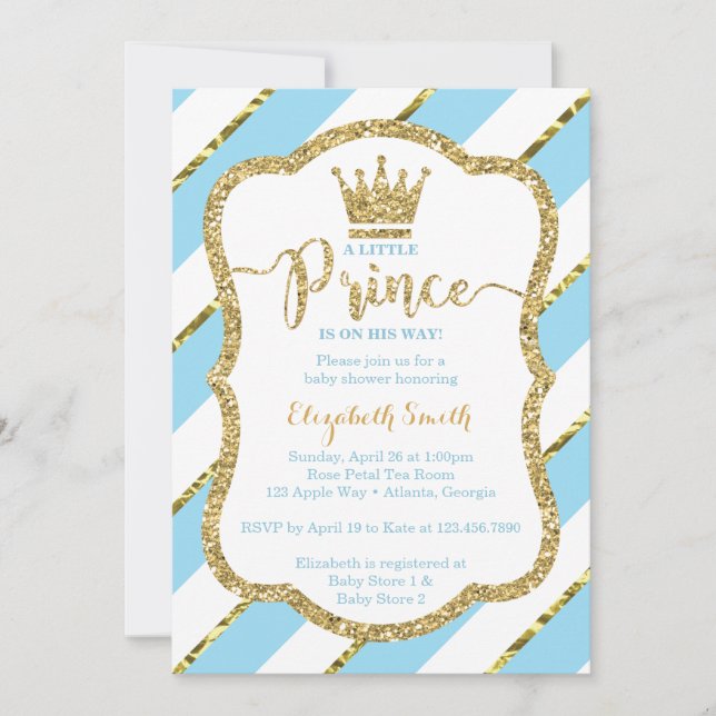 Little Prince Baby Shower Einladung, Imitate Glitz Einladung (Vorderseite)