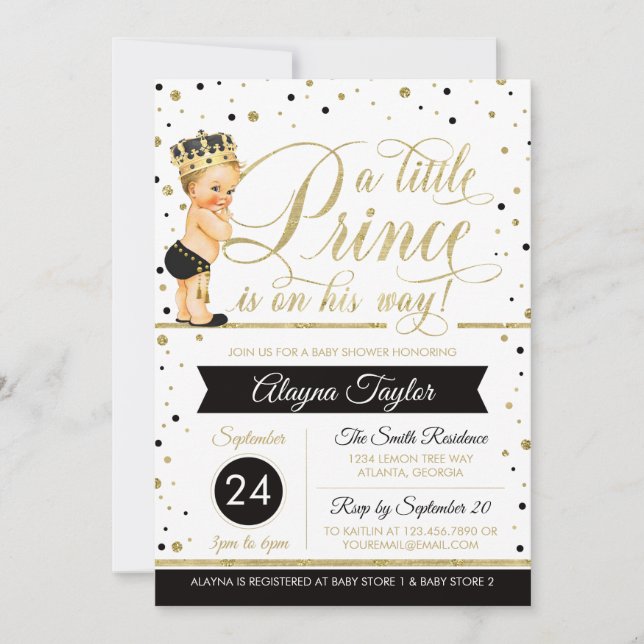 Little Prince Baby Shower Einladung, Imitate Glitz Einladung (Vorderseite)