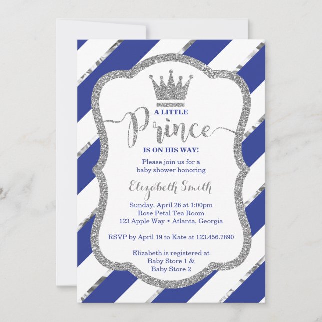 Little Prince Baby Shower Einladung, Imitate Glitz Einladung (Vorderseite)
