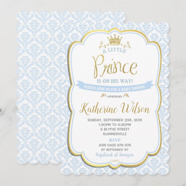 Little Prince Baby Shower Einladungen Boy Blue (Vorne/Hinten)