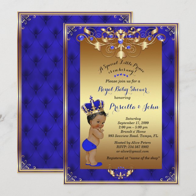 Little Prince Baby Shower Invitation, Royal Blue Einladung (Vorne/Hinten)