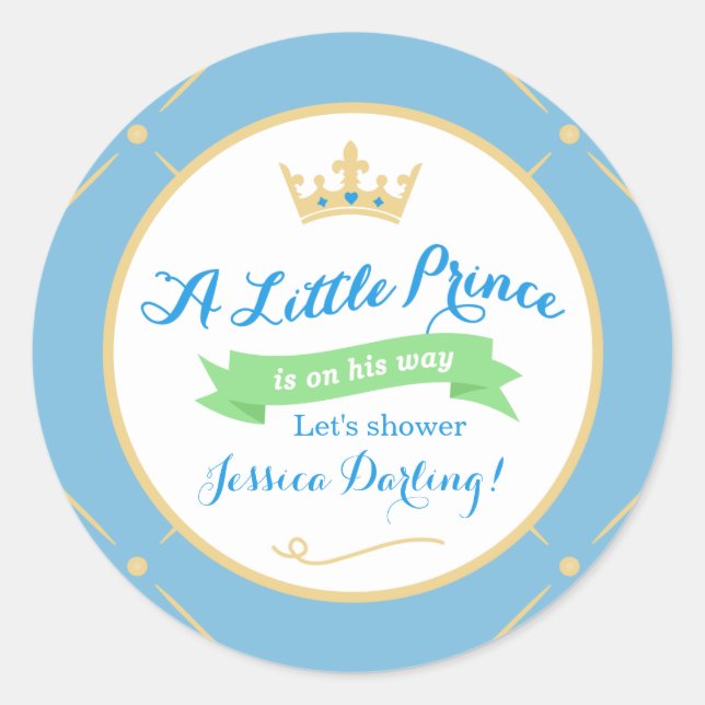 Little Prince Baby Shower Stickers | Blau + Grün (Vorderseite)