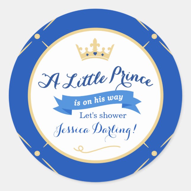 Little Prince Baby Shower Stickers | Royal Blue (Vorderseite)
