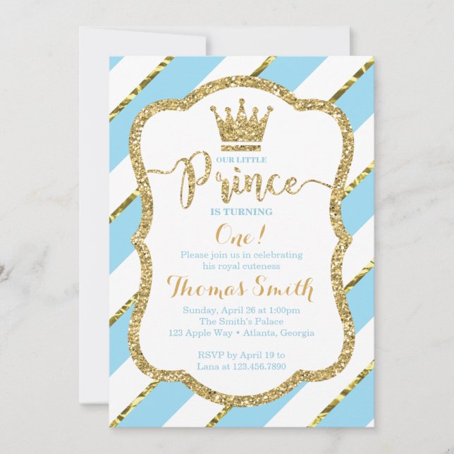 Little Prince Birthday Einladung in Blue & Gold (Vorderseite)