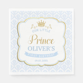 Little Prince Blue Damask Gold Crown 1. Geburtstag Serviette