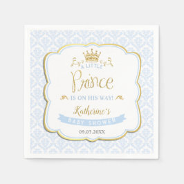 Little Prince Blue Damask Gold Crown Baby Dusche Serviette
