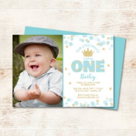 Little Prince First Birthday Blue Gold Foto Einladung