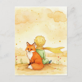 Little Prince Fox Watercolor Postcard Postkarte
