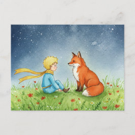 Little Prince Fox Watercolor Postcard Postkarte