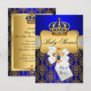 Little Prince Gold Blue Crown Babydusche lädt ein Einladung