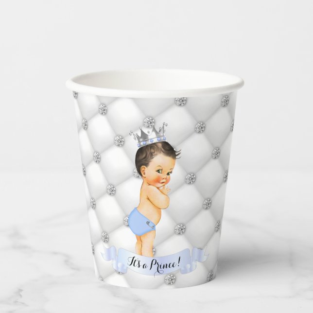 Little Prince Light Blue White Diamonds Baby Boy Pappbecher (Vorderseite)
