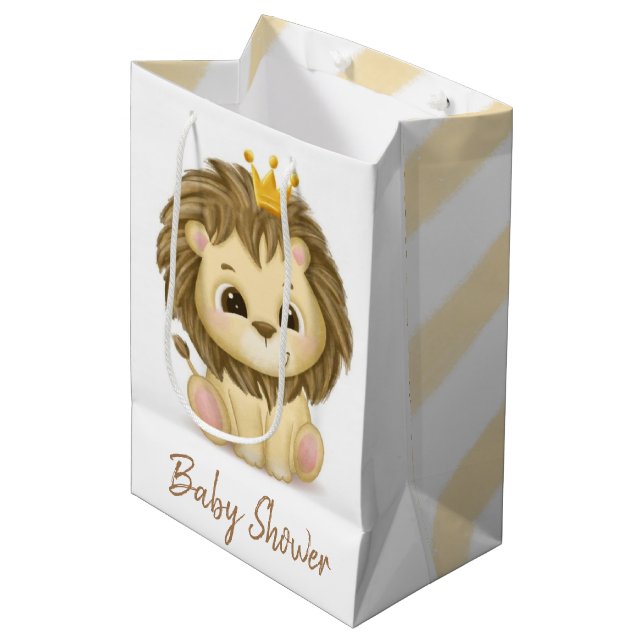 Little Prince Lion Boy Baby Dusche Mittlere Geschenktüte (Vorderseite Schrägansicht)