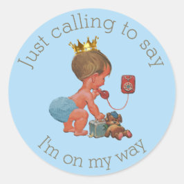 Little Prince on Phone Blue Gray Baby Dusche Runder Aufkleber