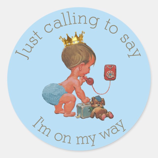 Little Prince on Phone Blue Gray Baby Dusche Runder Aufkleber (Vorderseite)