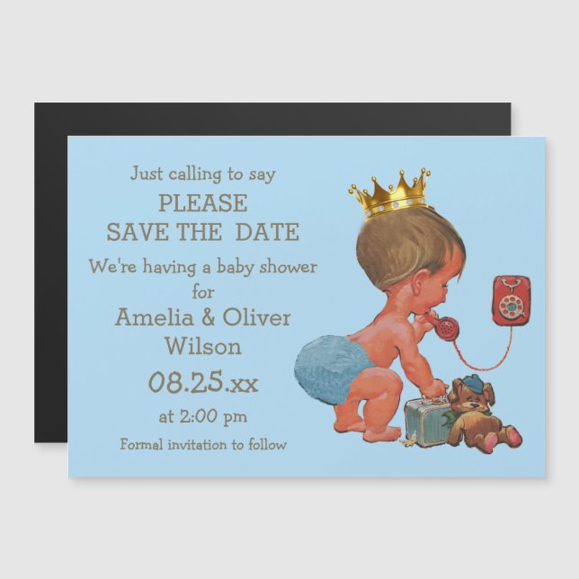 Little Prince on Phone Gray Blue Magneteinladung (Vorne/Hinten)